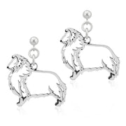 Shetland Sheepdog Earrings Body Design in Sterling Silver in Dangle Post.