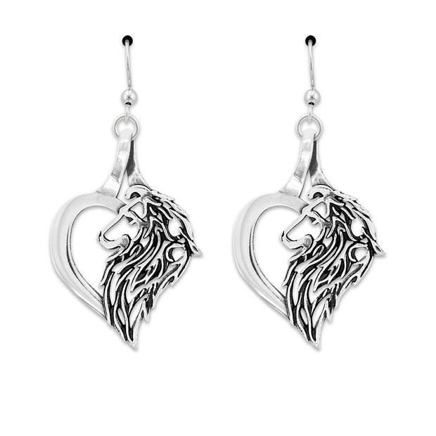 Shetland Sheepdog Heart Earrings in Sterling Silver in French Hook.