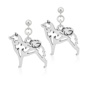 Shiba Inu Earrings Body Design in Sterling Silver in Dangle Post.