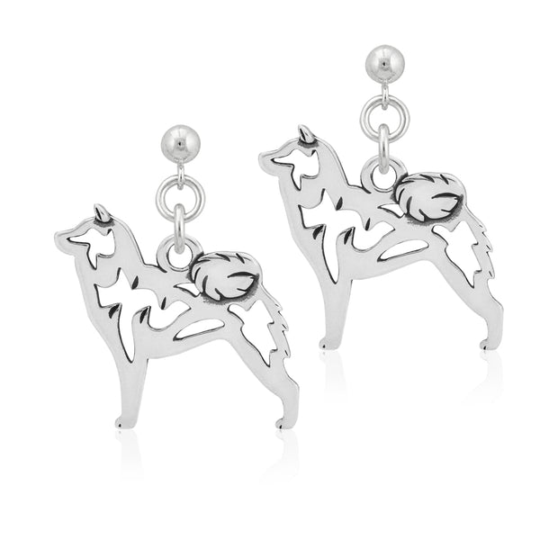 Shiba Inu Earrings Body Design in Sterling Silver in Dangle Post.