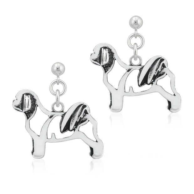 Sterling Silver Shih Tzu Earrings,  Teddy Bear Cut