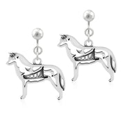 Siberian Husky Earrings with Sled in Body in Sterling Silver in Clip-On. 