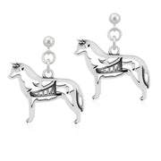 Siberian Husky Earrings with Sled in Body in Sterling Silver in Dangle Post.