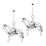 Siberian Husky Earrings with Sled in Body in Sterling Silver in Leverback.