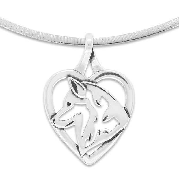 Siberian Husky Heart Necklace in Sterling Silver On Omega Chain.