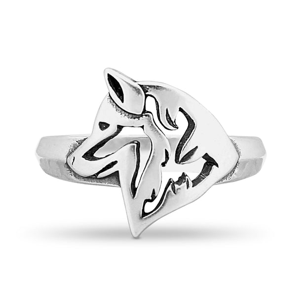 Siberian Husky Ring Head Design in Sterling Silver.