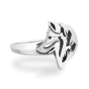 Siberian Husky Ring Head Design in Sterling Silver Side View.