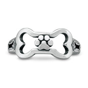 Dog Bone with Paw Print Ring in Sterling Silver.