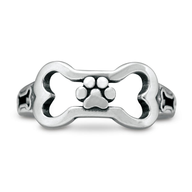 Paw and Bone Ring, Sterling Silver Paws Off My Bone Ring