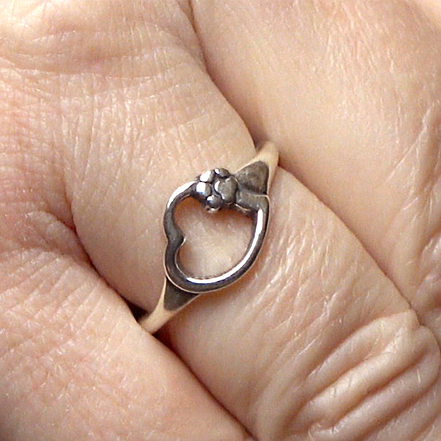 Heart with Paw Print Ring in Sterling Silver on Model.