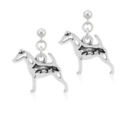 Smooth Fox Terrier Earrings Body Design with Fox in Sterling Silver in Dangle Post.