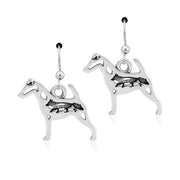 Smooth Fox Terrier Earrings Body Design with Fox in Sterling Silver in French Hook.