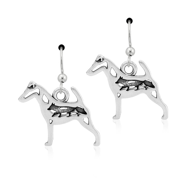 Smooth Fox Terrier Earrings Body Design with Fox in Sterling Silver in French Hook.