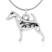 Smooth Fox Terrier Necklace Body Design with Fox in Sterling Silver on Snake Chain.