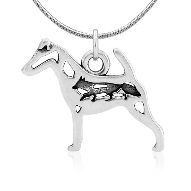 Smooth Fox Terrier Necklace Body Design with Fox in Sterling Silver on Snake Chain.