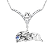 Australian Shepherd Necklace Body Design with RIbbon in Cubic Zirconia and Sterling Silver.