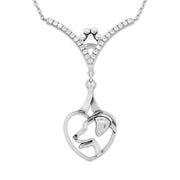 Labrador Retriever Heart Necklace in V-Shaped Cubic Zirconia and Sterling Silver Chain with Pawprint.