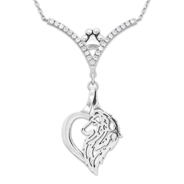 VIP Sheltie In Heart CZ Necklace, Head