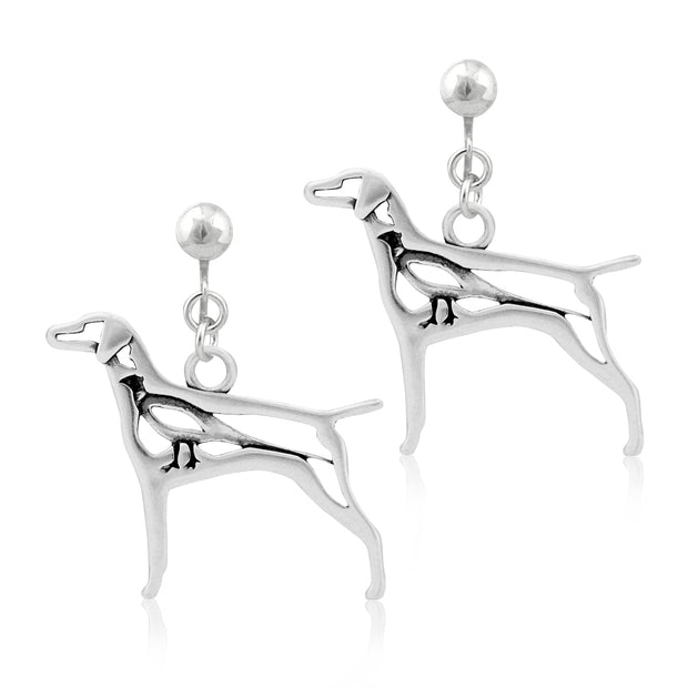 Vizsla Clip-On Earrings Body Design with Pheasant in Sterling Silver.