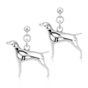 Vizsla Earrings Body Design with Pheasant in Sterling Silver in Dangle Post.