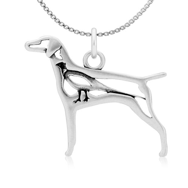 Vizsla Necklace Body Design with Pheasant in Sterling Silver on Box Chain.