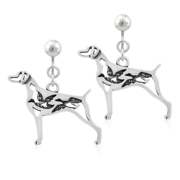 Weimaraner Clip-On Earrings Body Design with Ducks in Sterling Silver.