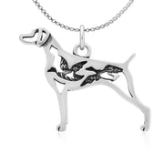 Weimaraner Necklace Body Design with Ducks in Sterling Silver on Box Chain.