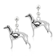 Whippet Clip-On Earrings Body Design with Rabbit in Sterling Silver.