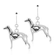 Whippet Earrings Body Design with Rabbit in Sterling Silver in Leverback.