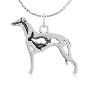 Whippet Necklace Body Design with Rabbit in Sterling Silver on Box Chain.