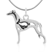 Whippet Necklace Body Design with Rabbit in Sterling Silver on Snake Chain.