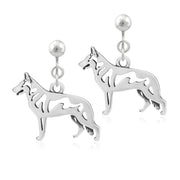 White Shepherd Clip-On Earrings Body Design in Sterling Silver.