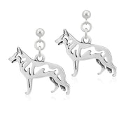 White Shepherd Earrings Body Design in Sterling Silver in Dangle Post.