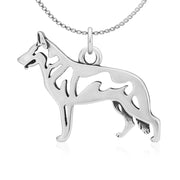 White Shepherd Necklace Body Design in Sterling Silver on Box Chain.