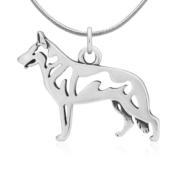 White Shepherd Necklace Body Design in Sterling Silver on Snake Chain.