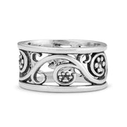 Wide Band Paw Print Ring - Sterling Silver Life Long Journey Paws Ring