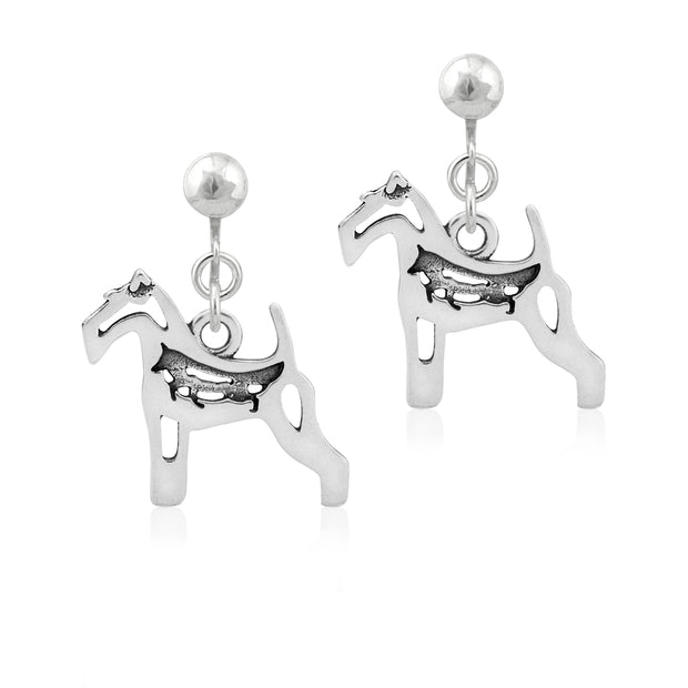 Wire Fox Terrier Clip-On Earrings with Fox in Body in Sterling Silver.