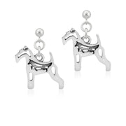 Wire Fox Terrier Earrings with Fox in Body in Sterling Silver in Dangle Post.