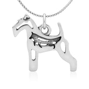 Wire Fox Terrier Necklace with Fox in Body in Sterling Silver on Box Chain. 