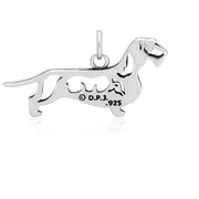 Wirehaired Dachshund Pendant Body Design in Sterling Silver Back Side View.