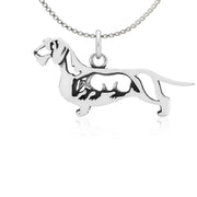 Wirehaired Dachshund Necklace Body Design with Badger in Sterling Silver on Box Chain.