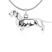 Wirehaired Dachshund Necklace Body Design with Badger in Sterling Silver on Snake Chain.