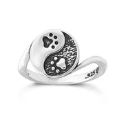 Sterling Silver Paw Print Ring, Yin and Yang Ring