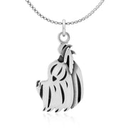 Yorkshire Terrier Necklace Head with Puppy Cut in Sterling Silver on Box Chain.