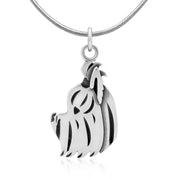 Yorkshire Terrier Necklace Head with Puppy Cut in Sterling Silver on Omega Chain.