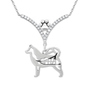 Alaskan Malamute Necklace Body Design in with Sled in Cubic Zirconia and Sterling Silver.