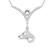 American Staffordshire Terrier Necklace Head Design in V-Shaped Cubic Zirconia and Sterling Silver Chain with Pawprint.