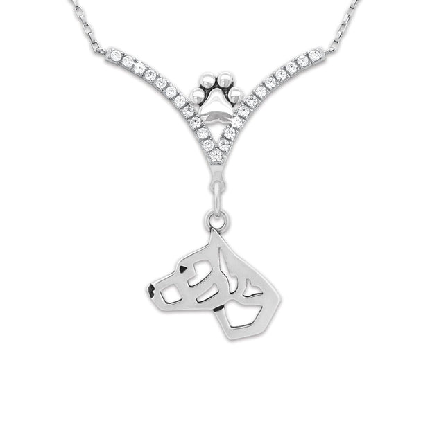 American Staffordshire Terrier Necklace Head Design in Cubic Zirconia and Sterling Silver.