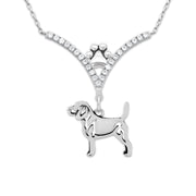 Beagle Necklace Body Design in V-Shaped Cubic Zirconia and Sterling Silver Chain with Pawprint.