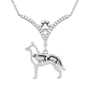 Belgian Malinois Necklace Body Design with Sheep in V-Shaped Cubic Zirconia and Sterling Silver Chain with Pawprint.